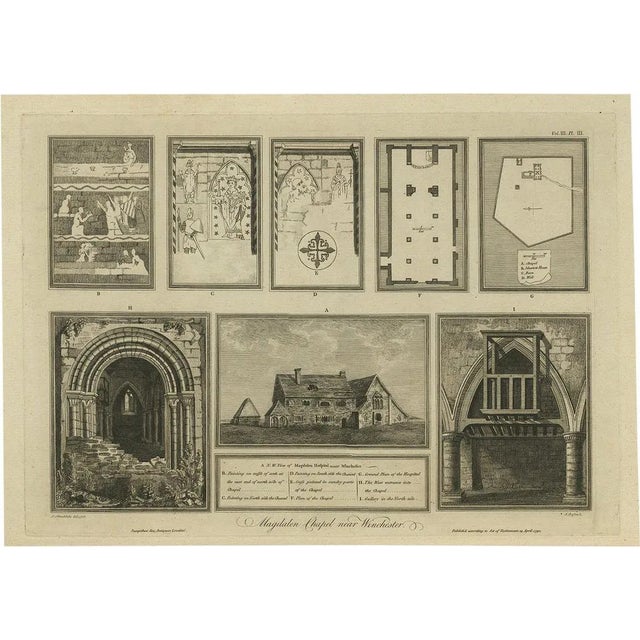 J. Basire after Schnebbelie, Magdalen Chapel Near Winchester, England, 1790, Original Print For Sale