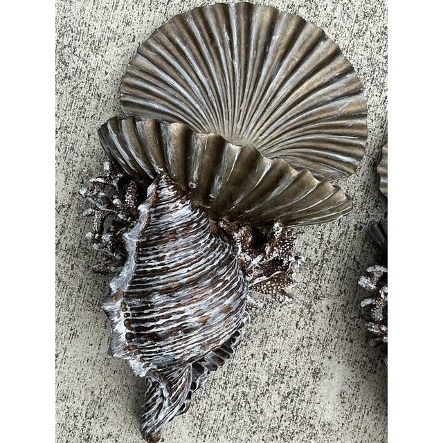 Plastic Vintage Silvered Clam Shell Brackets - A Pair For Sale - Image 7 of 12