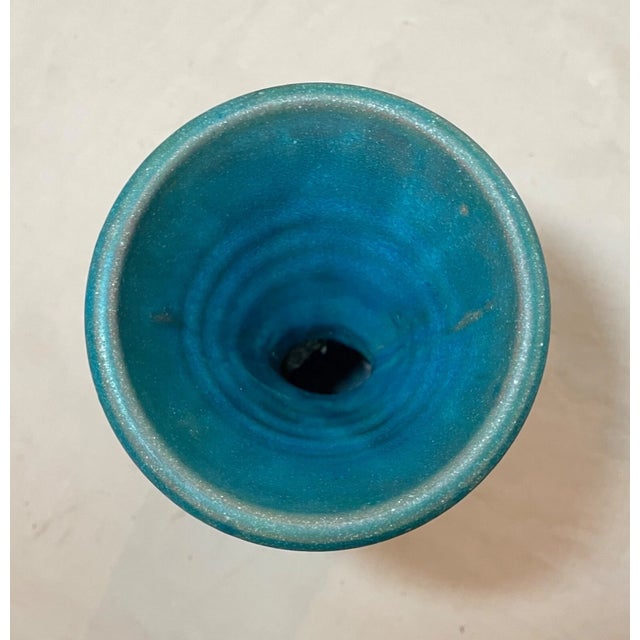 Rare Vintage Handmade Neil Patterson Bright Baby Blue Glaze Pinched Pottery Vase For Sale - Image 14 of 16