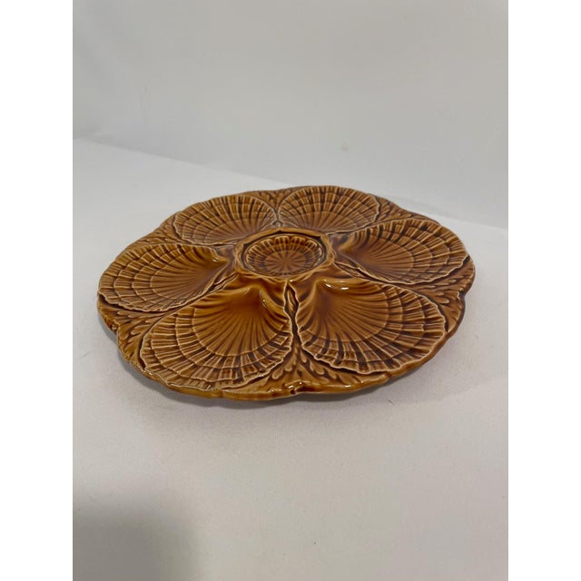 De Sarreguemines 1920s French Sarreguemines Gold Majolica Oyster Plate For Sale - Image 4 of 12
