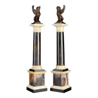 Pair, Grand Tour Neoclassical Bronze & Marble Mounted Blue John Specimen Columns For Sale