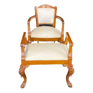 French Louis XV Carved Walnut Chair and Ottoman -Set of 2