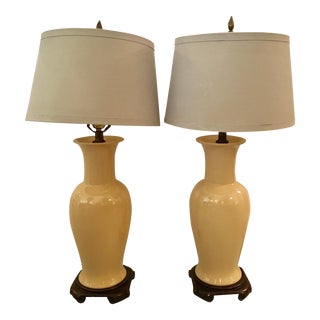 Ceramic Mid-Century Asian Style Lamps - A Pair For Sale