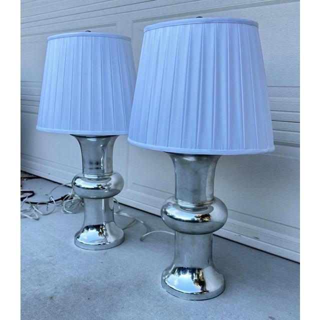 Bull Nose Cylinder Mercury Glass Table Lamps - a Pair For Sale - Image 9 of 18