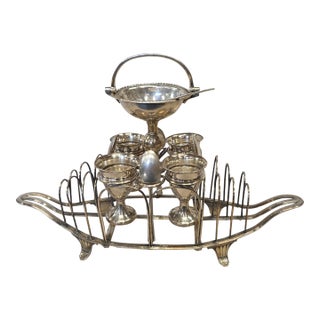 Antique Sheffield Silverplate Toast Rack With Egg Cups, England, 19th Century For Sale