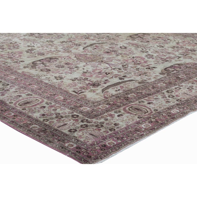 Persian Mid-20th Century Persian Tabriz Beige, Purple Handwoven Wool Rug For Sale - Image 3 of 3