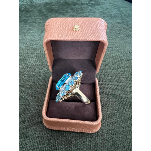 Bochic "Capri" Vintage Diamond & Oval Shape Blue Topaz & Set In 18K Gold & Silver For Sale In New York - Image 6 of 18
