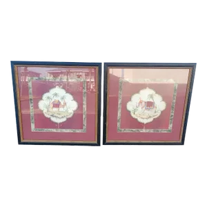 Whimsical Elephant Camel Red Palm Beach Regency Tropical Large Black Framed Art Prints