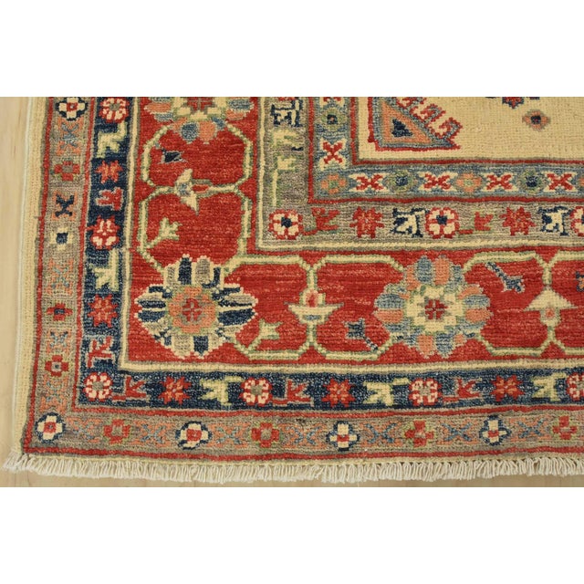 Kazak Rug 5’8” X 7’7” Beige Wool Tribal Hand-Knotted Oriental Carpet For Sale - Image 9 of 12