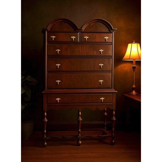 Vintage a.c Norquist Co. Highboy Dresser – Brass Pulls & Dovetail Drawers For Sale In New York - Image 6 of 12