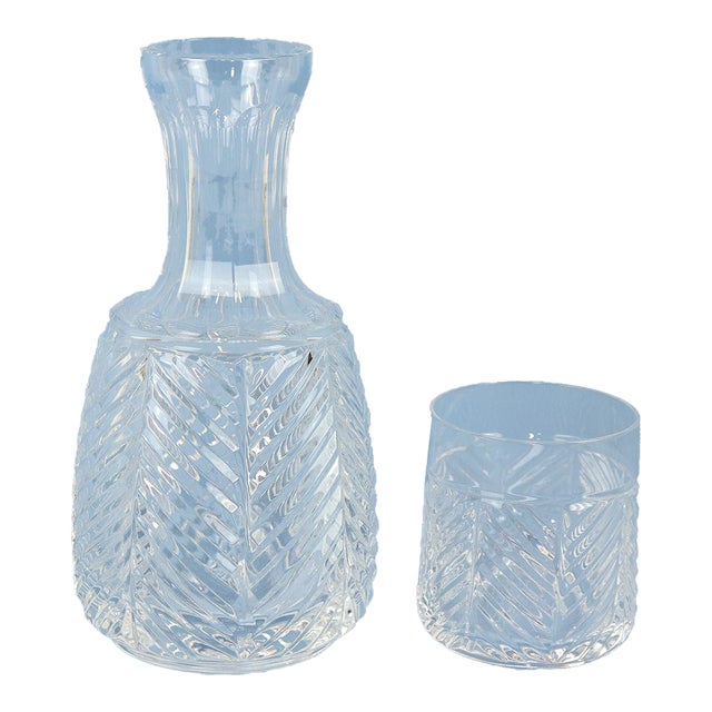 Late 20th Century Ralph Lauren Crystal Herringbone Carafe and Tumbler Set For Sale