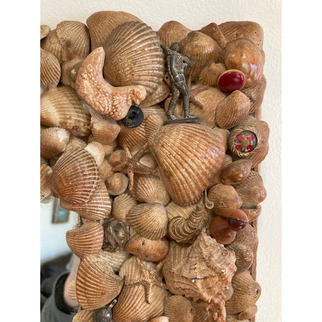 Glass Handcrafted Vintage Seashell Wall Mirror, Coastal Folk Art For Sale - Image 7 of 13