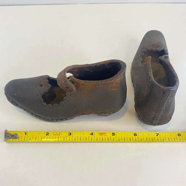 Antique 19th Century Victorian Handmade Childrens Leather Wood Metal Clog Shoes For Sale - Image 9 of 12