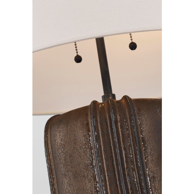 Minx Large Table Lamp in Crystal Bronze with Linen Shade Designer: Thomas O'Brien Height: 31.25" Shade Detail: 15.5" x...