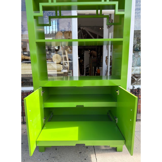 Modern Chartreuse Green Lacquer Bookcase Cabinet Etagere For Sale In Los Angeles - Image 6 of 6