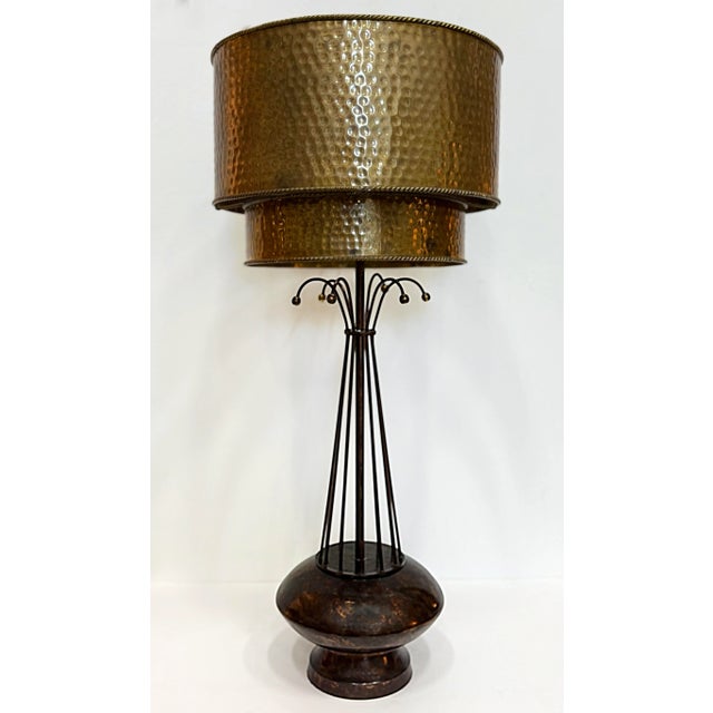 Mid-Century Modern Vintage Atomic Age Inspired Table Lamps, Hammered Shade in Brass, Pair For Sale - Image 3 of 7