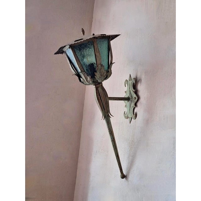 Mid-Century French Iron Outdoor Lantern with Acanthus Leaves For Sale - Image 10 of 10