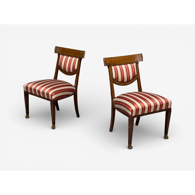 Neoclassical Style, Occasional Chairs, Carved Wood, Silk, England, 19th C. For Sale In New York - Image 6 of 9