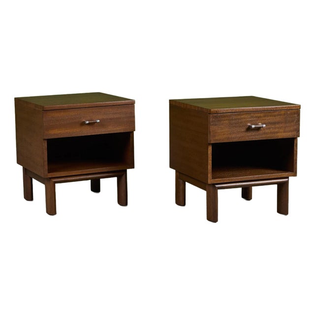 Pair of Mahogany Nightstands by John Keal for Brown Saltman For Sale