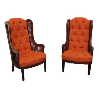Hollywood Regency Extra Tall Caned Wing Back Livingroom Side Chairs a Pair 6654 For Sale