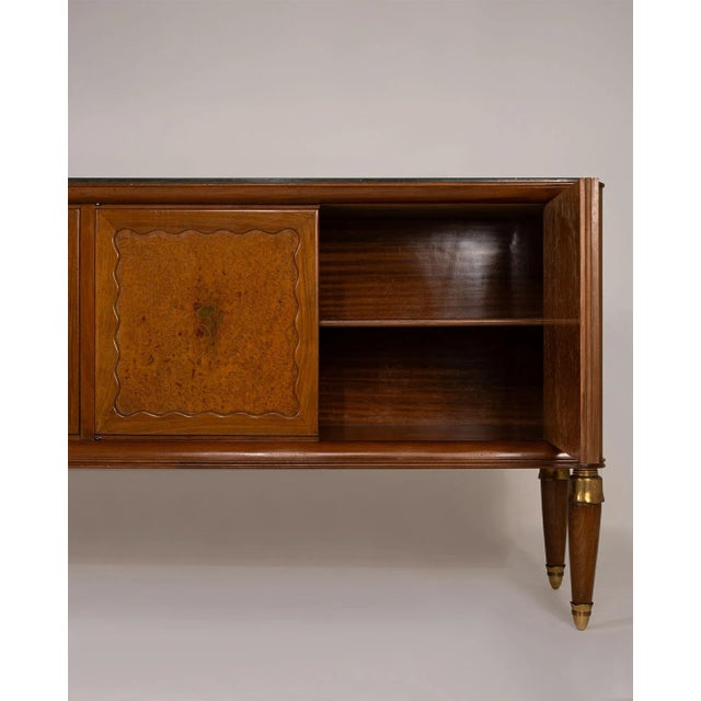 Vintage Italian Sideboard in Walnut and Birch with Green Alpine Marble by Paolo Buffa, 1956 For Sale - Image 11 of 12