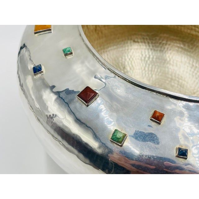 1980s Monumental Emilia Castillo Centerpiece Bowl, Silver Plated & Gem Stones, Mexico For Sale - Image 11 of 18