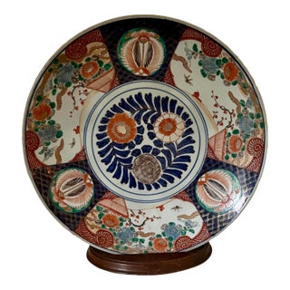 Asian Platter With Custom Wood Stand For Sale
