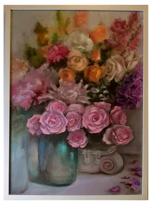 Elena Mardashova, Colorful Roses, Oil on Canvas, 2020