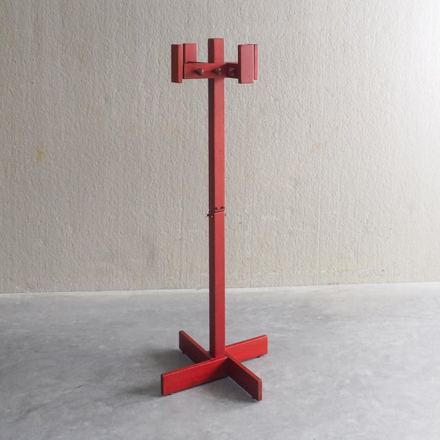 Vintage Red Stained Pine Wood Coat Hanger, 1970s For Sale - Image 4 of 12
