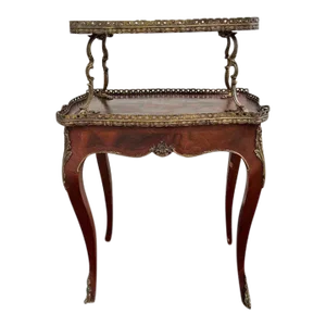 Early 20th Century French Provincial Style Two Tier Brass Kingwood Inlaid Occasional Table.