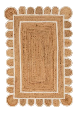 White Trim Jute Scallop Braided Handmade Rug