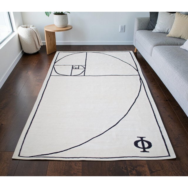 Contemporary Fibonacci - Golden Ratio Themed Silk Hand Woven Area Rug Kilim Wall Rug 4′11″ × 6′7″ For Sale - Image 3 of 15