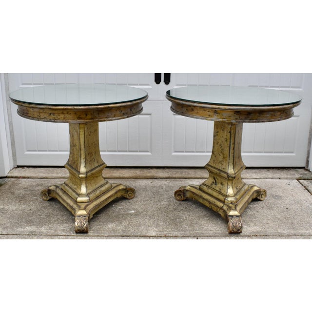 Vtg. Pair Italian Regency Style Carved Wood Pedestal End Tables W/Mirrored Tops For Sale - Image 15 of 15