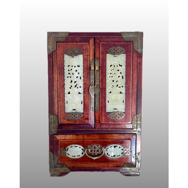 Large Jade Panel and Rosewood Chinese Jewelry Box, Republic Period, Shanghai For Sale - Image 4 of 9
