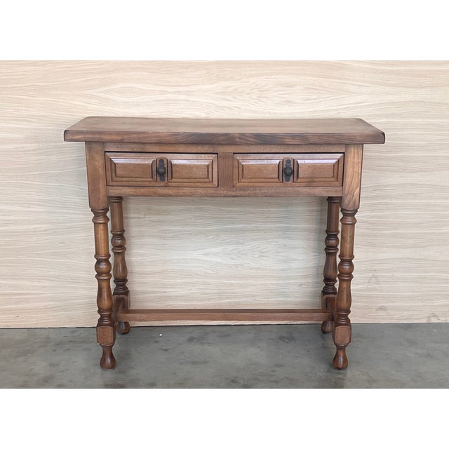 Spanish Early 20th Century Spanish Carved Console Table With Two Drawers For Sale - Image 3 of 10