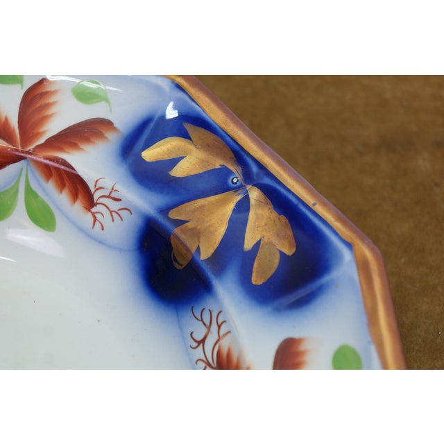 Antique Gaudy Welsh Ironstone Cobalt Blue Floral Creamer Pitcher & Bowl For Sale - Image 11 of 18