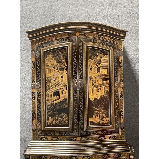 Chinoiserie Black Lacquer Chinoiserie Cabinet For Sale - Image 3 of 17