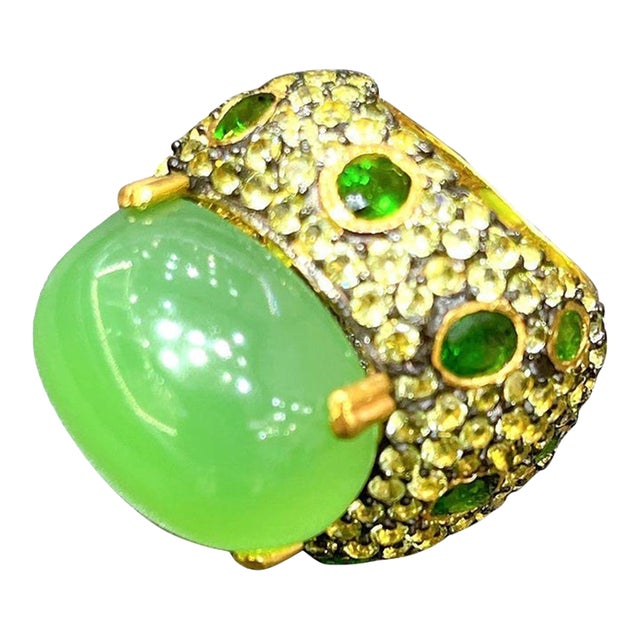 Bochic “Orient” Peridot, Penite & Multi Gems 18k Gold & Silver Cocktail Ring Size 6 For Sale
