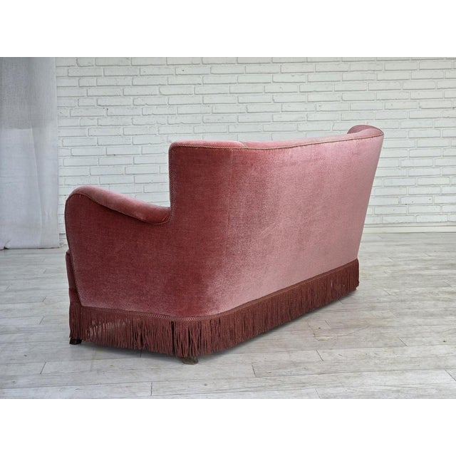 Danish 2-Seater Sofa in Pink Velour and Oak, 1970s For Sale - Image 12 of 18