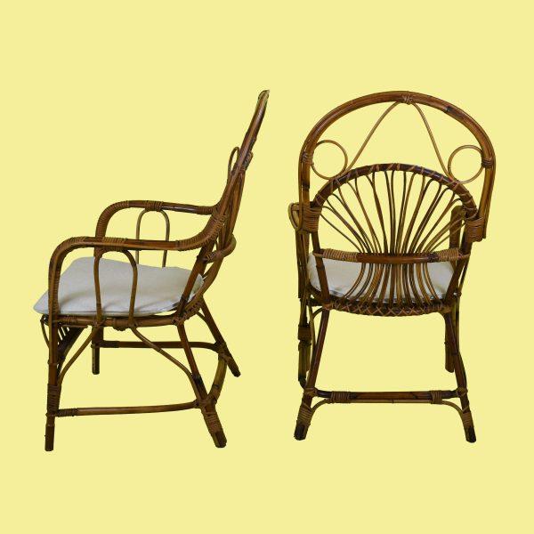 1960s Set of 4 Italian Bent Rattan Chairs For Sale - Image 5 of 6
