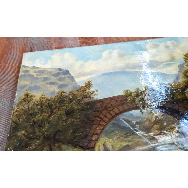 19th Century English Folk Art Landscape Painting of a Bridge Over a Stream For Sale In New York - Image 6 of 11