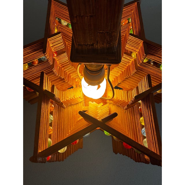 Wood Beautiful Vintage Tramp Art - Popsicle Stick/Matchstick/Marble Lamp For Sale - Image 7 of 10