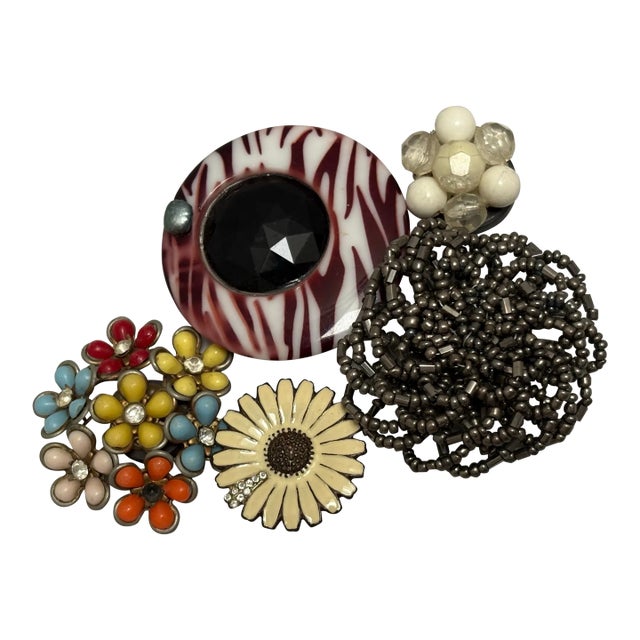 Vintage Set of Five Midcentury Upcycled Jewelry Magnets For Sale