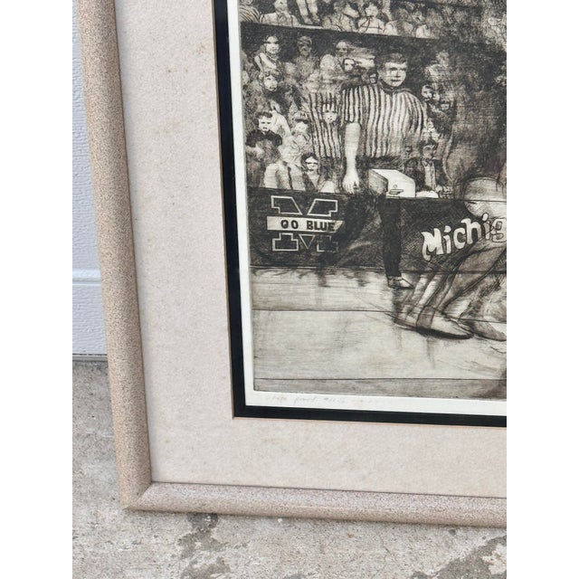 Black Vintage Michigan Wolverine Basketball 1987 Takeshi Yamada Framed Intaglio Print For Sale - Image 8 of 11
