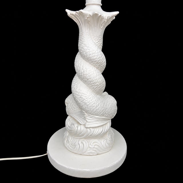Vintage Double Koi White Plaster Floor Lamp With Glass Tray Table For Sale - Image 4 of 5