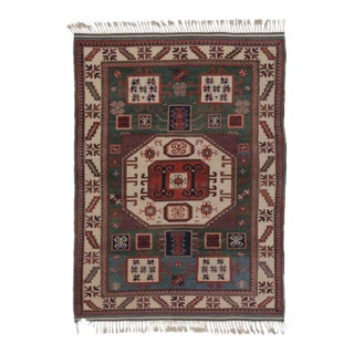 Rug & Kilim’s Kazak-Inspired Rug, Tribal Geometric Patterns in Green & Red For Sale