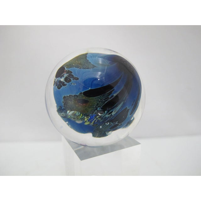 Josh Simpson Inhabited Planet Earth Art Glass Marble Sculpture Paperweight For Sale - Image 10 of 10