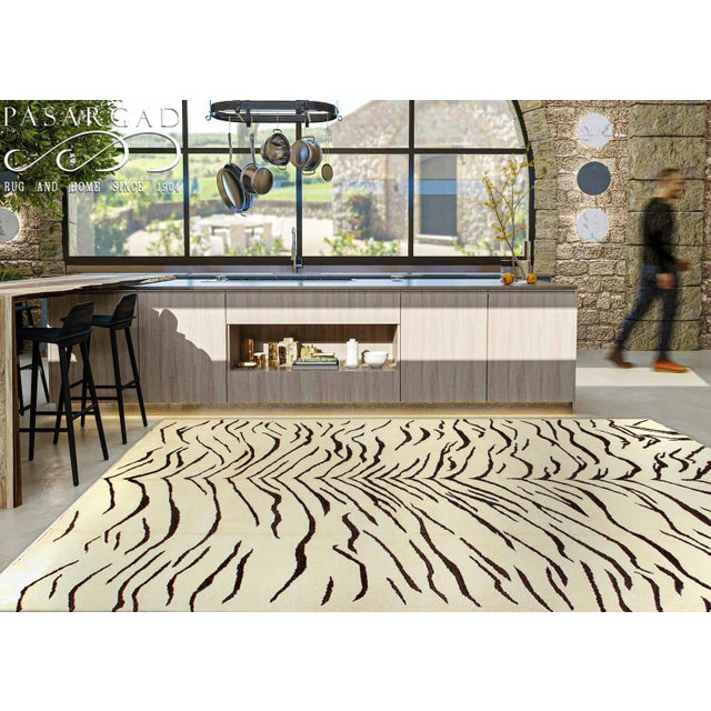 Pasargad DC Zebra Skin Hand Hand Knotted Black and White Rug For Sale - Image 4 of 4