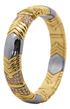 1990s 5 Carat Diamond Vintage Italian 18k Gold and Steel Bangle