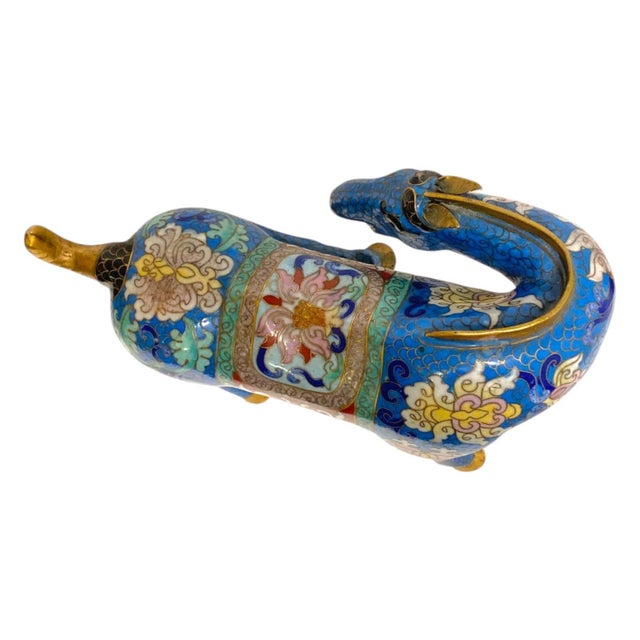 Vintage Chinese Cloisonné Horse Figurine Enamel Brass Statue Blue Red Gold 8.5" For Sale In San Francisco - Image 6 of 15